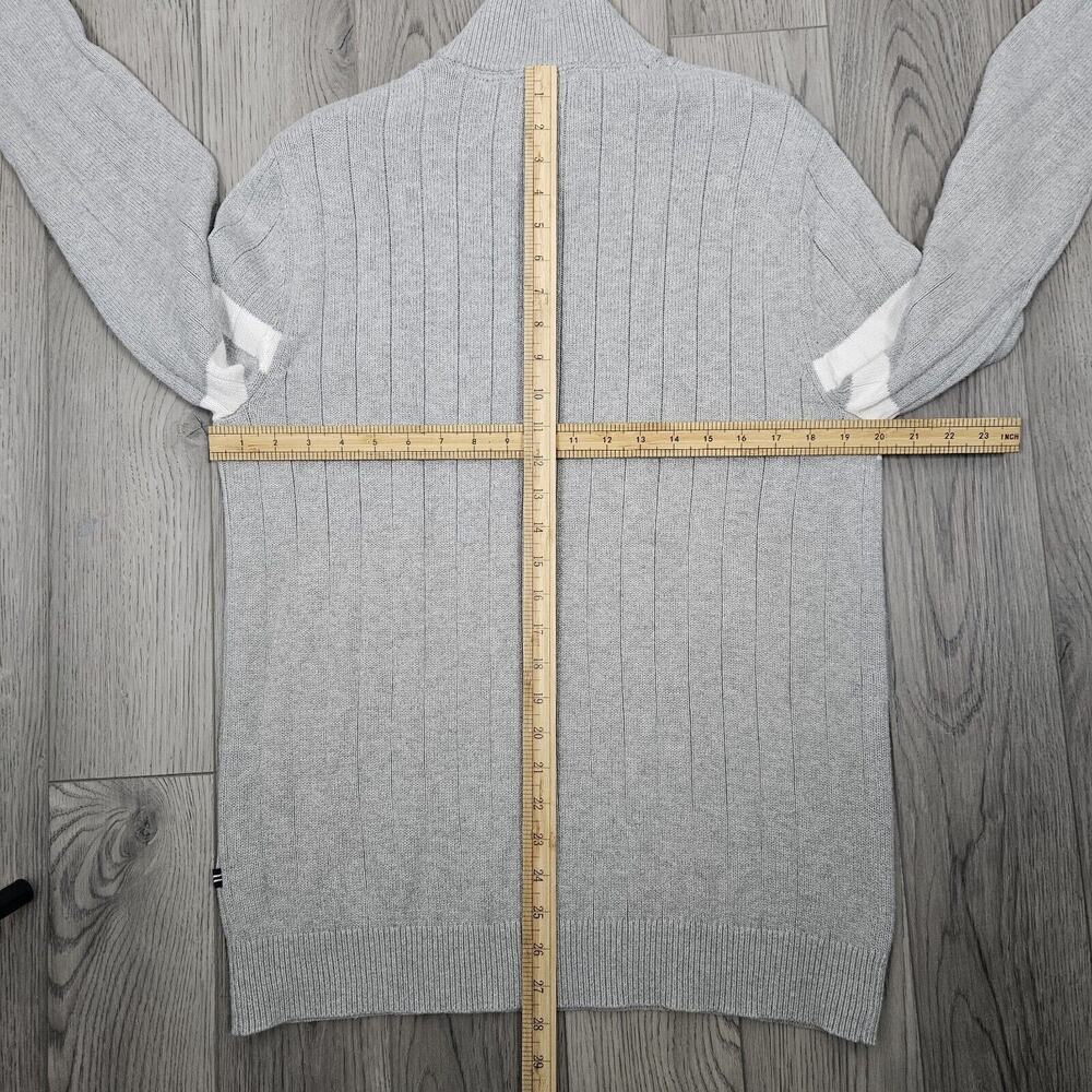 Nautica 1/4 Zip Sweater Double Striped Ribbed Grey W/ White Men's Size L - Picture 3 of 5